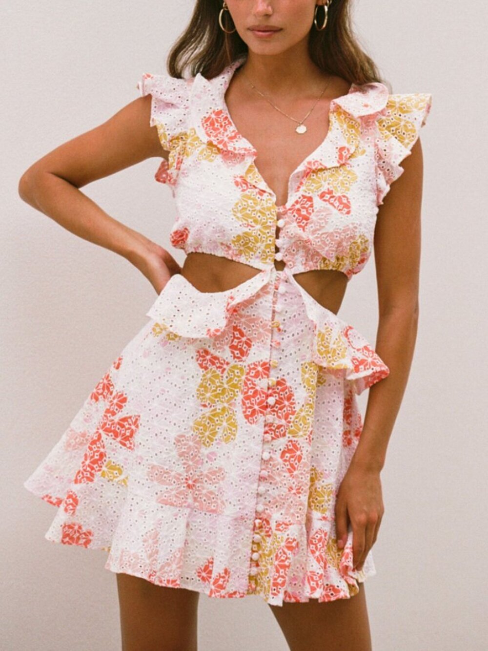 Sabo Skirt Santa Clara Cotton Cut Out Dress in Pollen Size US 4